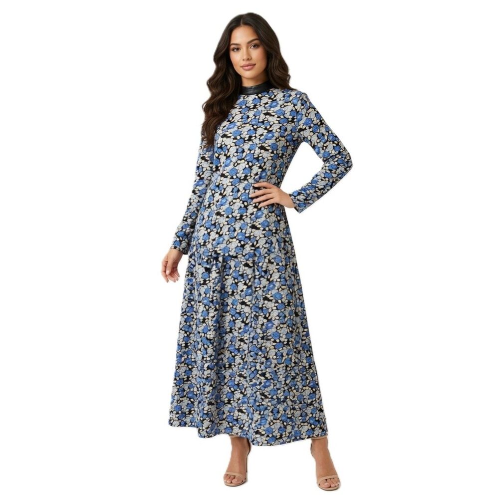 Creative Genius Women 2 PC Set Maxi Dress Size S Long Sleeves Floral